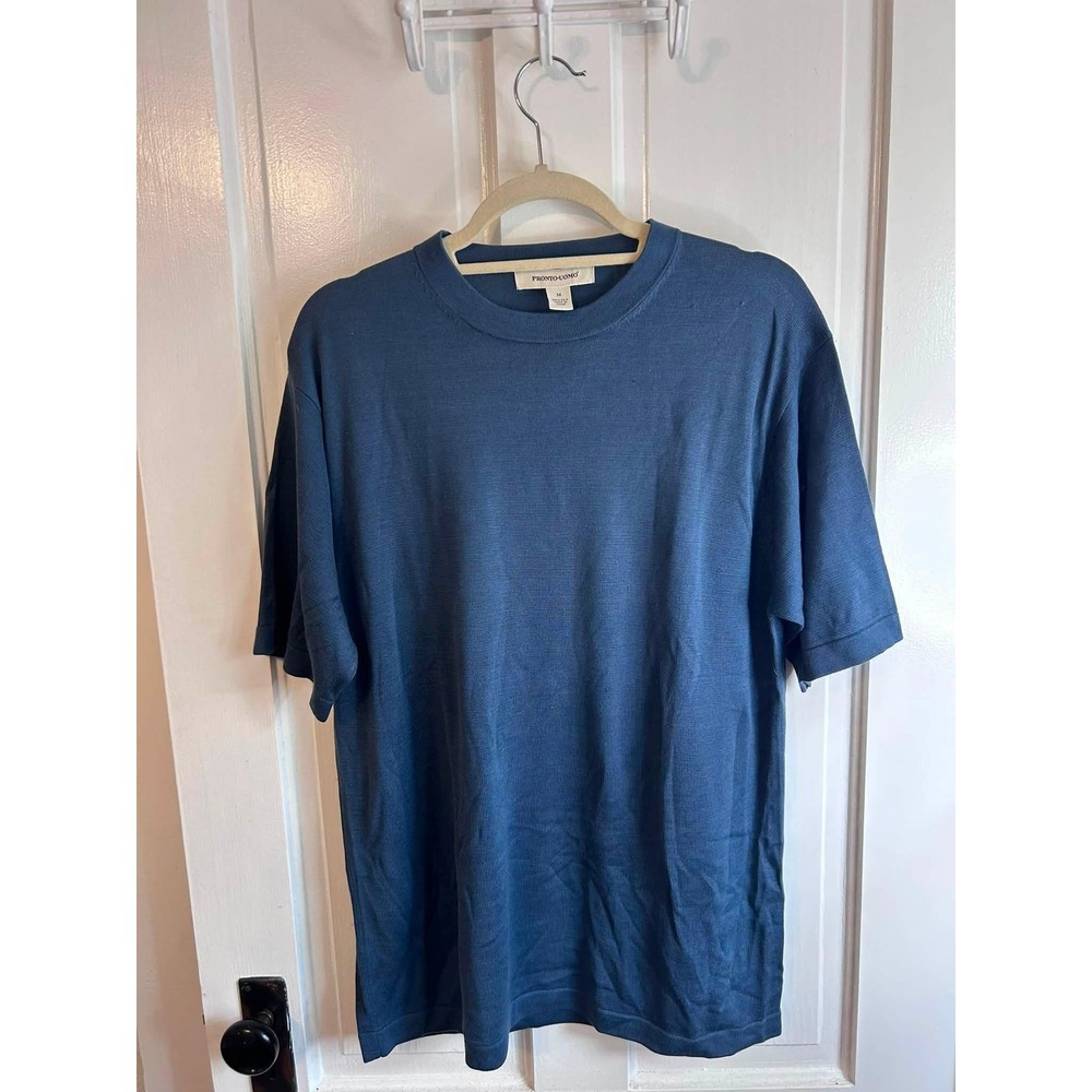 Pronto Uomo Silk Knit Sweater Mens Size M Blue Short Sleeve Crewneck Luxury